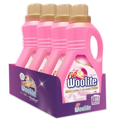 Afbeelding van Lip Woolite Wasmiddel, wol en Delicati, 25 wasbeurten, 4 verpakkingen met 1500 ml vloeibaar wasmiddel zacht keratine