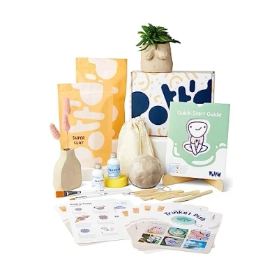 Afbeelding van Pott&#039;d™ Home luchtdroge klei aardewerkset voor beginners, volwassenen. Kit bevat: klei, gereedschap, verf, kwasten, afdichtmiddel, handleiding, luchtdrogende cadeau