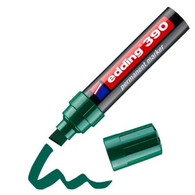 Afbeelding van edding 390 permanent marker groen 10 stiften dikke beitelpunt 4 12 mm watervast, sneldrogend multi marker, universele stift voor karton, kunststof, hout, metaal, glas, steen, linnen