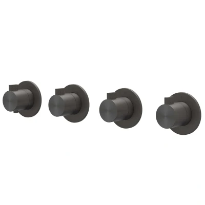 Afbeelding van IVY Tribe afbouwdeel inbouwthermostaat 3 stopkranen symmetry RVS 316 Geborsteld carbon Black PVD