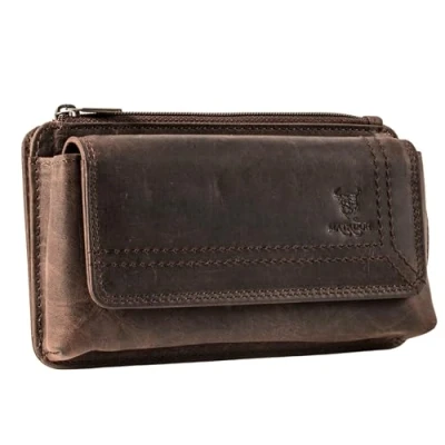 Afbeelding van MATADOR Echt leder universele mobiele telefoon tas holster heuptas magneetsluiting dwars voor telefoons tot 6,9 inch incl. geschenkdoos (donkerbruin)