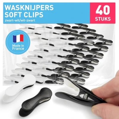 Afbeelding van Soft Clips (40 stuks zwart wit zwart) van culiclean Premium wasknijpers