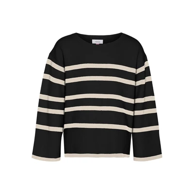 Afbeelding van VERO MODA GIRL gestreepte gebreide trui VMSABA zwart/ecru