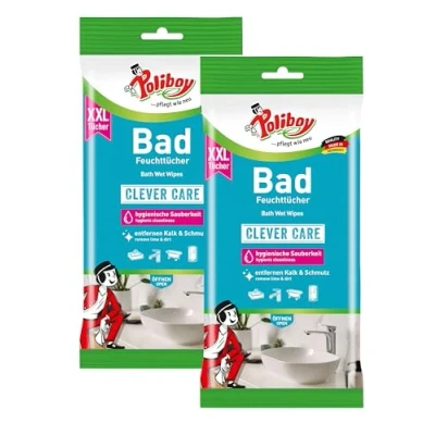 Afbeelding van Poliboy XXL bad vochtige doekjes krachtige en grondige reiniging verwijderen kalk, vuil zeepresten 2 x 24 doeken Made in Germany