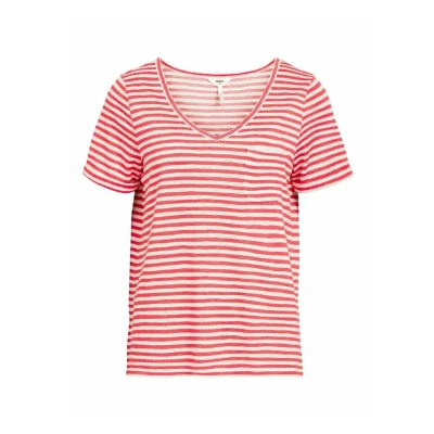 Afbeelding van OBJECT gestreept T shirt OBJTESSI rood/ ecru