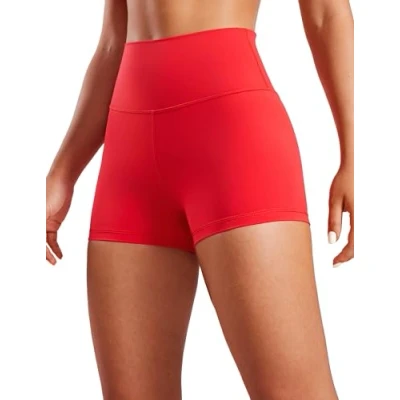 Afbeelding van CRZ Yoga Vrouwen Naakte Gevoelende Biker Shorts 3&#039;&#039; met Hoge Taille Workout Running Spandex Diep rood L