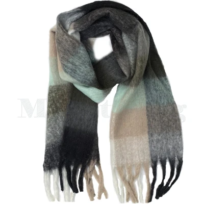 Afbeelding van sjaal Warme wintersjaal Wol Viscose Dikke shawl Geblokte Omslagdoek Zwart