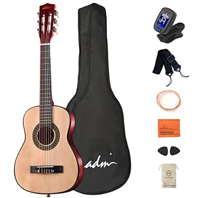 Afbeelding van ADM 1/4 klassieke gitaarset voor kinderen, 30 inch junior beginners met gigbag, clip on tuner, riem, plectrums, extra snaren, opbergtas en reinigingsdoek (natuurlijk)