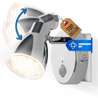 Afbeelding van Trango 2635 018 LED sensor nachtlampje *MILO* met bewegingssensor &amp; automatische functie in chroom Veiligheidslicht direct 230V, fittinglamp, wandlamp, oriëntatielicht, lamp