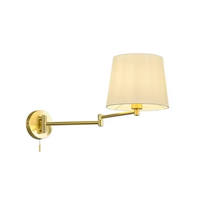 Afbeelding van Trio Leuchten Wandlamp Lyon 209100108, metaal, mat messing, stoffen kap