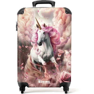 Afbeelding van NoBoringSuitcases.com® Kinderkoffer Kindertrolley Eenhoorn Rozen Handbagage koffer lichtgewicht Reiskoffer trolley Rolkoffer met wieltjes Past binnen 55x40x20 en 55x35x28