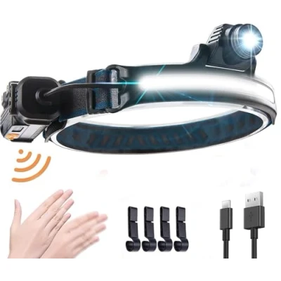 Afbeelding van SENDALE Hoofdlamp, led, oplaadbaar, USB XPG + COB 10.000 lumen, hoofdlamp met sensor, IPX6 waterdicht, 270 graden instelbare koplamp 7 modi, voor outdoor, hardlopen, fietsen, kamperen, wandelen,