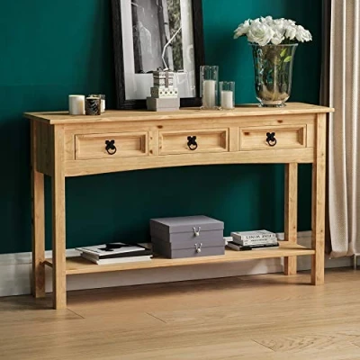 Afbeelding van Home Discount Consoletafel Corona met 3 laden en een plank, massief grenenhout, Mexicaanse meubels