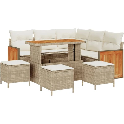 Afbeelding van vidaXL 9 delige tuinset met kussens Beige Poly Rattan Acacia