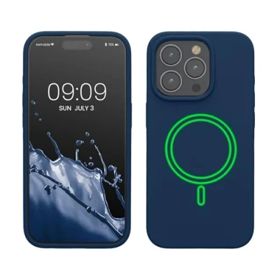 Afbeelding van kwmobile telefoonhoesje geschikt voor Apple iPhone 15 Pro Hoesje met magneet compatibel MagSafe Smartphone case in marineblauw