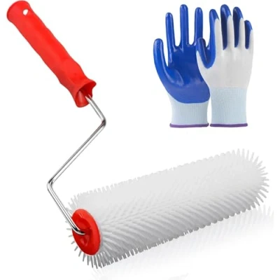 Afbeelding van YOYEAH Ontluchtingsroller voor egalisatiemassa 23 cm priklengte 14 mm met nitrilhandschoenen, ontluchtingsrol en stekelroller compensatiemassa vloerbedekkingen.