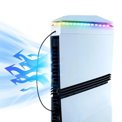 Afbeelding van Mcbazel Top Fan for PS5 Pro, DIY RGB Light Cooling Base with Memory Function, USB Port Accessories Charging/Transfer Pro White