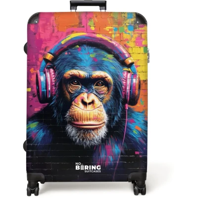 Afbeelding van NoBoringSuitcases.com® Koffer groot Reiskoffer lichtgewicht Kleurrijke aap met koptelefoon in graffiti stijl Rolkoffer 4 wielen Grote trolley XL 98 liter bagage
