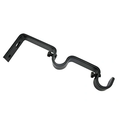 Afbeelding van Gardinia Dubbele houder voor gordijnroeden met Ø 16 mm, 7/7 cm, (14 cm vanaf de muur), incl. bevestigingsmateriaal, Memphis Line, metaal, matzwart, 2 stuks