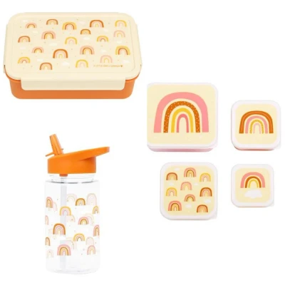 Afbeelding van A Little Lovely Company Back to school set Drinkfles/4 Snackdozen/Bentobox Regenbogen