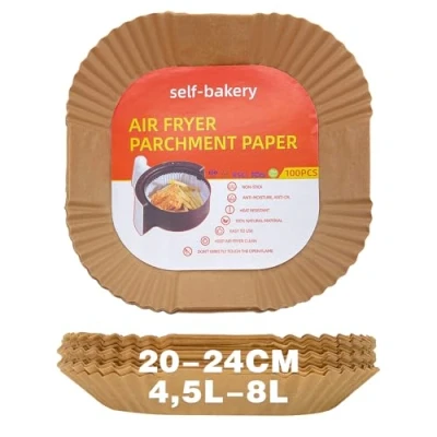 Afbeelding van Dazkzooy 100 Stuks Bakpapier Voor Heteluchtfriteuse 4,5L 8L 20 24cm Airfryer, Antiaanbak, Waterdicht, Oliebestendig Wegwerpschalen Vierkant