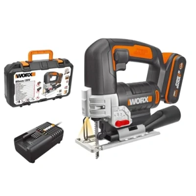 Afbeelding van Worx Decoupeerzaag 20V PowerShare WX543 1 2Ah accu 4 voudige pendel, snelle vervanging van het lemmet, zaagdiepte 24mm, ledlicht