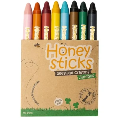 Afbeelding van Honeysticks 100% zuiver Bijenwas Kleurpotloden (8 Pakket, thins), natuurlijk, veilig voor kinderen, met de hand gemaakt in Nieuw Zeeland, oudere kinderen om fijne motoriek te stimuleren.