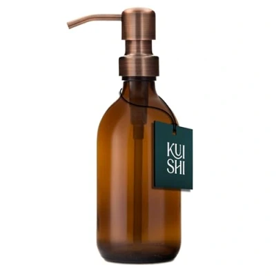 Afbeelding van Kuishi Pompfles van amberkleurig glas met pomp roestvrij staal [300 ml, bronzen pomp], navulbare bruine flessen, ideaal voor het handen wassen, shampoo, conditioner (BPA vrij)