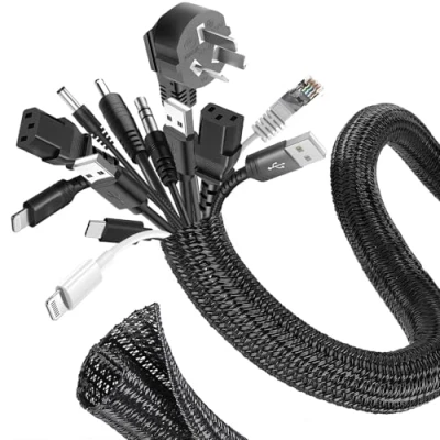Afbeelding van Romon 3M gevlochten kabelmantel, 16 25 mm, flexibel, zelfsluitend, op maat te snijden, verborgen kabel, uitbreidbare elektrische kabelafdekking voor tv, computer, kantoor, thuis, auto, zwart