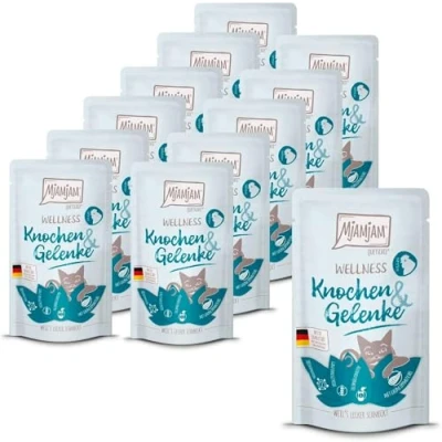Afbeelding van MjAMjAM Premium natvoer voor katten Wellness Botten &amp; Gewrichten Kip, 12 pak (12 x 125g), graanvrij
