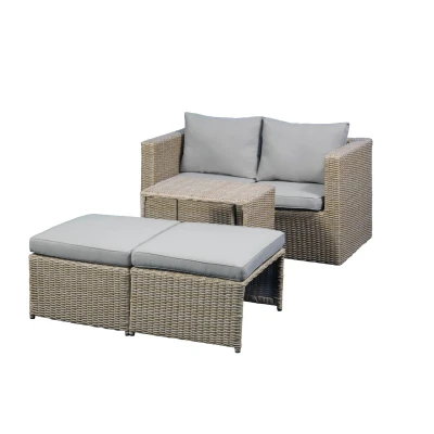 Afbeelding van Nordic Home Cora 5 pcs loungeset wicker beige/bruin Stof