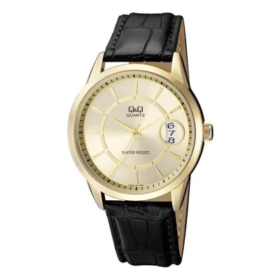 Afbeelding van Prachtige heren horloge goudkleurig/zwart met datum van het merk Q&amp;Q A456J100Y