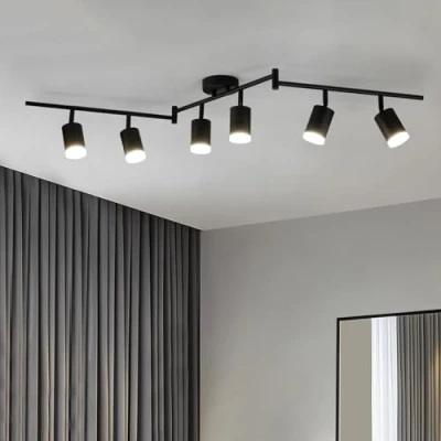 Afbeelding van Leselux plafondlamp, 6 spots, zwart, modern, led spot, draaibaar, spots en spot rails, GU10, plafondverlichting van metaal, plafondspot voor keuken, woonkamer, slaapkamer (zonder lamp)