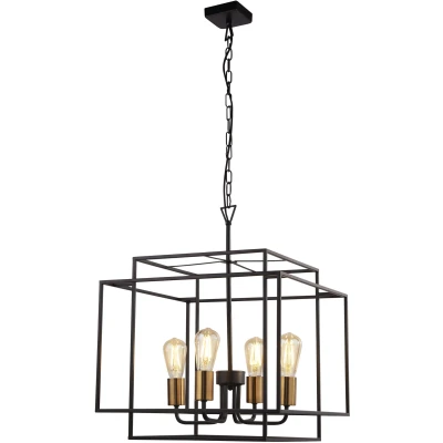 Afbeelding van Searchlight Strakke hanglamp Crate 4 lichts zwart met goud 4634BK