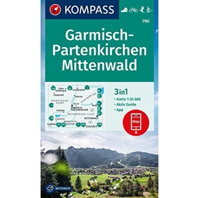 Afbeelding van KOMPASS Wanderkarte 790 Garmisch Partenkirchen, Mittenwald 1:35.000: 3in1 Wanderkarte, mit Aktiv Guide inklusive Karte zur offline Verwendung in der App. Fahrradfahren. Skitouren. Langlaufen.