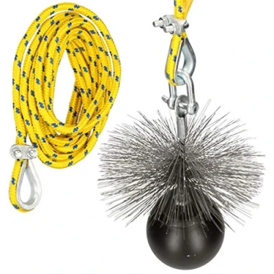 Afbeelding van KOTARBAU Schoorsteenbezem SET alle maten open haard bezem veerstaal trekgewicht trekkoord flexibele stang roetbezem duwstang schoorsteenborstel reinigingsset gemetseld (150 mm, touwlengte 10 m)