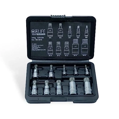 Afbeelding van Set van 10 veeltanden, multitand moer M4 M18 bits, xzn interne multitand, S2 legeringsstaal dopsleutel bitset