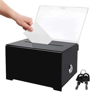 Afbeelding van Acryldispenserbox, afsluitbaar, stembusdispenser, transparant, commentarbox, afsluitbare dispenserbox, losbox van acrylglas, suggestiedoos voor commentaren, stembriefjes, donaties (16 x 10 12 cm)
