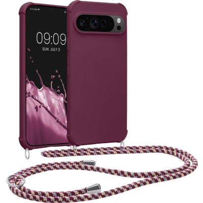 Afbeelding van kwmobile telefoonhoesjegeschikt voor Google Pixel 9 / Pro Hoesje van siliconen met telefoonkoord In bordeaux violet