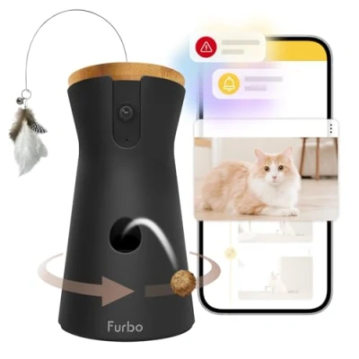 Afbeelding van Furbo 360 Cat Camera [Premium Safety Package Subscription Required] Smart Designed for Cats with Feather Wand Toy, View, Treat Toss, Vomit &amp; Meowing Detection, Home Emergency