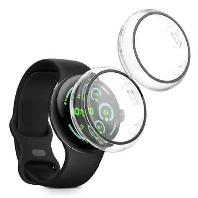 Afbeelding van kwmobile 2x cover geschikt voor Google Pixel Watch 3 45mm Fitnesstracker van gehard glas en kunststof frame set transparant