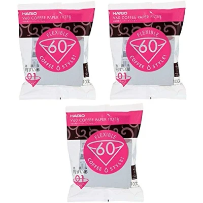 Afbeelding van Hario V60, maat 01, drie verpakkingen, 100 witpapier, koffiefilter, in totaal 300 papieren filters, 3 x VCF 01 W