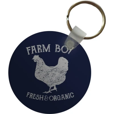 Afbeelding van Sleutelhanger Vintage Kip Boerderij Plastic Rond Uitdeelcadeautjes Vaderdag cadeau Geschenk Cadeautje voor hem Tip Mannen