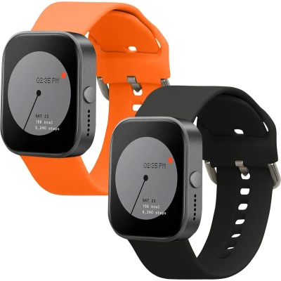 Afbeelding van kwmobile 2x horlogebandjes geschikt voor CMF by Nothing Watch Pro (D395) bandje Smartwatch bandjes van TPU Activity tracker horloge band in zwart / oranje