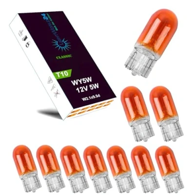 Afbeelding van LIGHTWORLD24 10 x WY5W T10 12V 5W 5 Watt signaallamp lampvoet 2,1x9,5d lampglas AMBER gloeilamp zijknipperlicht geel ORANJE