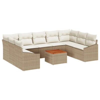 Afbeelding van vidaXL 10 delig Tuinsofa Set met Kussens Beige Poly Rattan Acacia