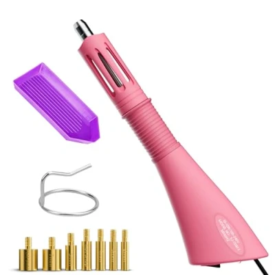 Afbeelding van RCIDOS Hotfix Applicatorset, strass steentjes, zelfklevende set, glitterstenen, zelfklevend, met tablethouder, 7 applicatorpunten voor stof, handwerk (roze)