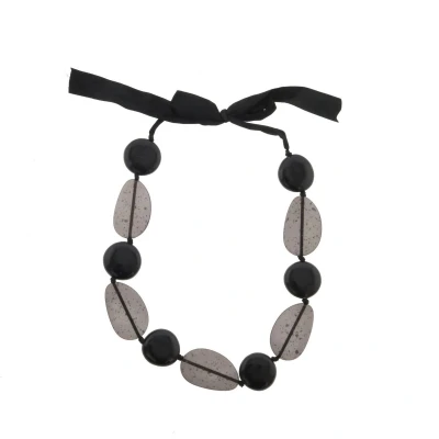 Afbeelding van Behave ketting zwart lange strik dames grove kralen keramiek kunststof 70 cm
