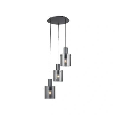 Afbeelding van Brilliant Hanglamp Riffelini, Ø 48 cm, rookgrijs, glas, 3 lamps.