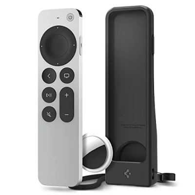 Afbeelding van Spigen Air Tag Silicone Fit Case Compatibel met Siri Remote 3 Generatie 2022/2 2021 (inclusief draagkoord) Zwart